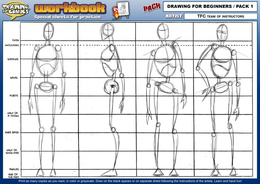 Training for comics workbook human sizing