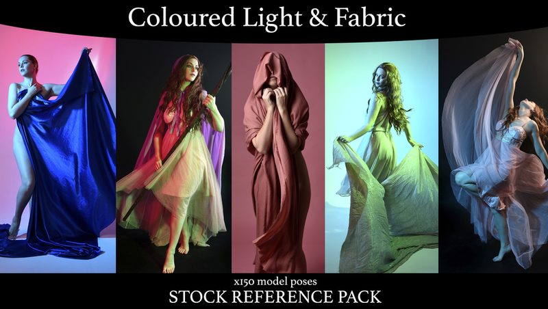 Preview of x150 Coloured light & fabric - pose reference pack