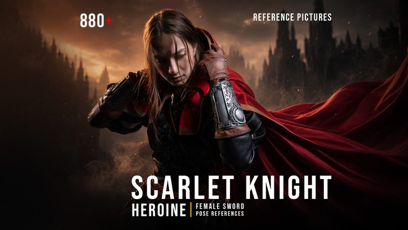 Preview of 880+ Scarlet Knight Heroine - Female Sword Pose References
