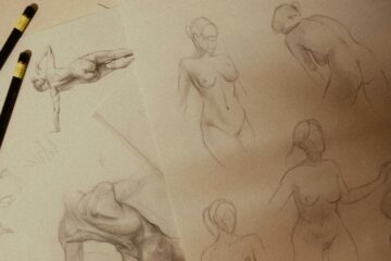 Pencil gesture sketches of standing, twisting and handstand figure poses on paper, Posevember 2026